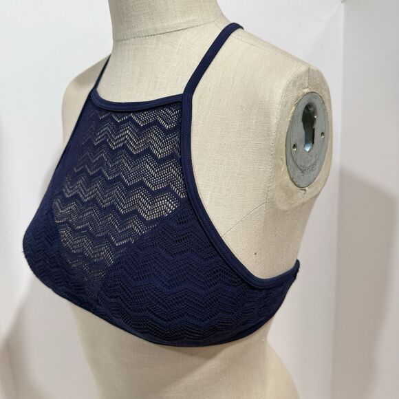 Aerie Cropped Helter Neck Blue Lace Swimsuit Top Size SP Adjustable - Picture 1 of 16